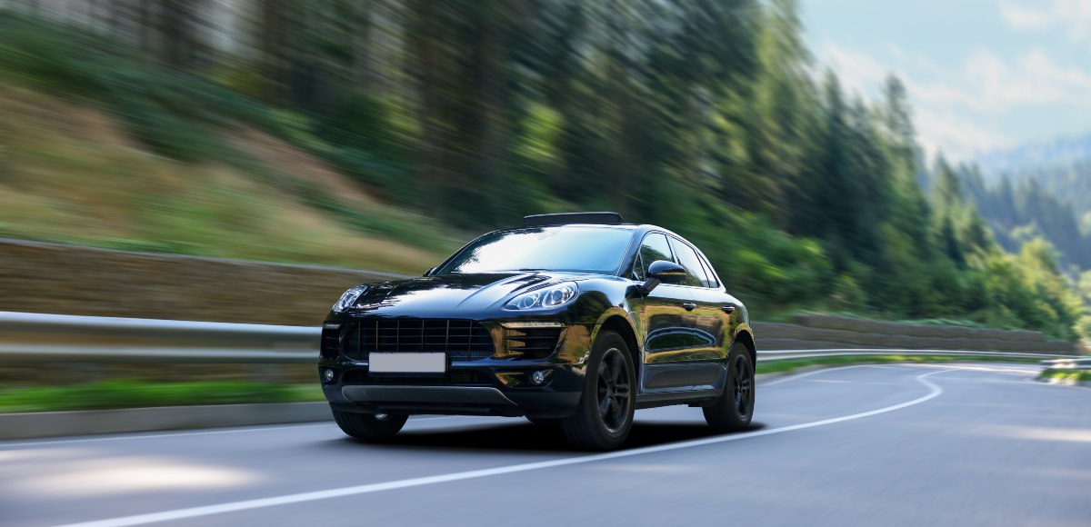 An electric car driving along the road