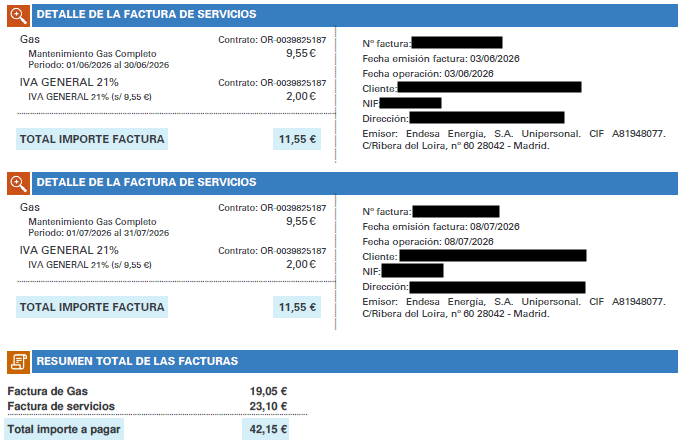 Factura gas