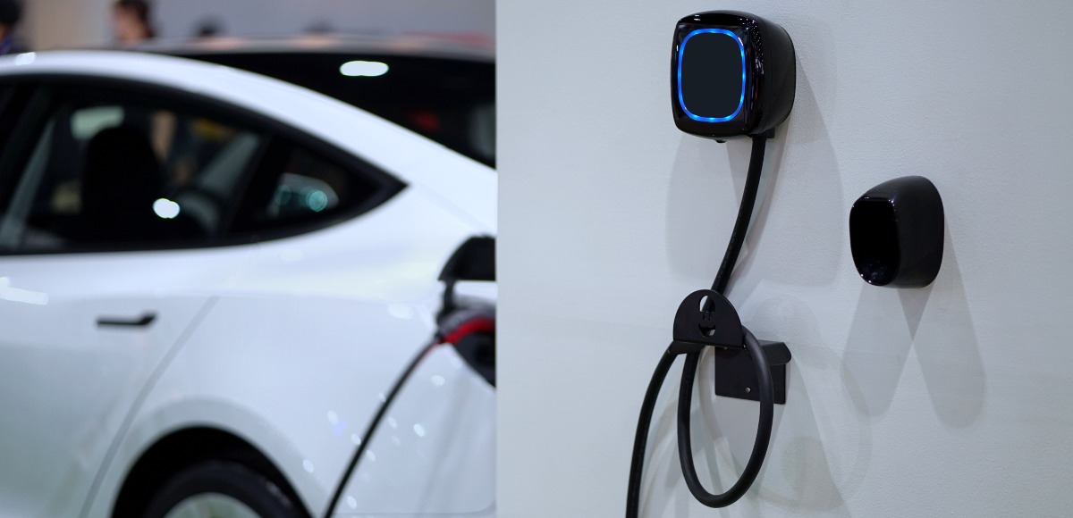 An electric car driving along the road