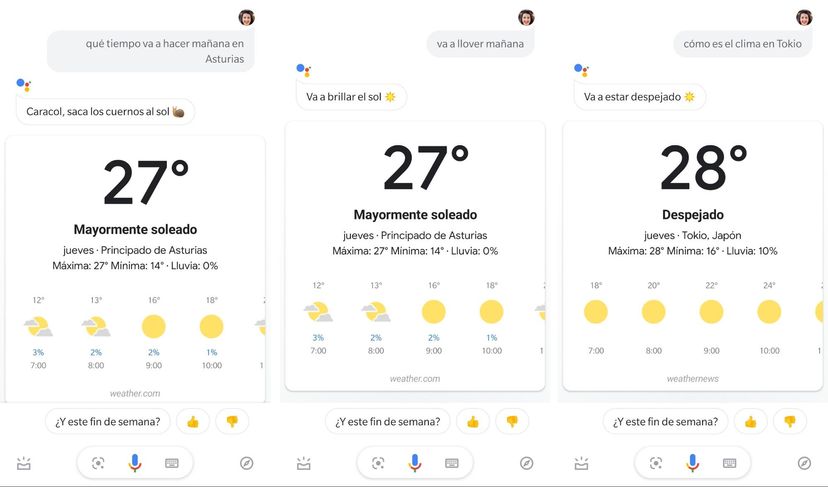 Imagen: muestra ejemplo de previsión del tiempo solicitado a través del asistente por voz